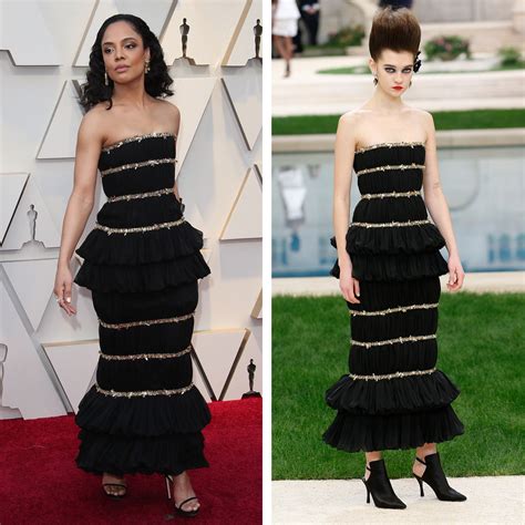 vestito chanel nero e oro|12 look Chanel Haute Couture visti sul red carpet .